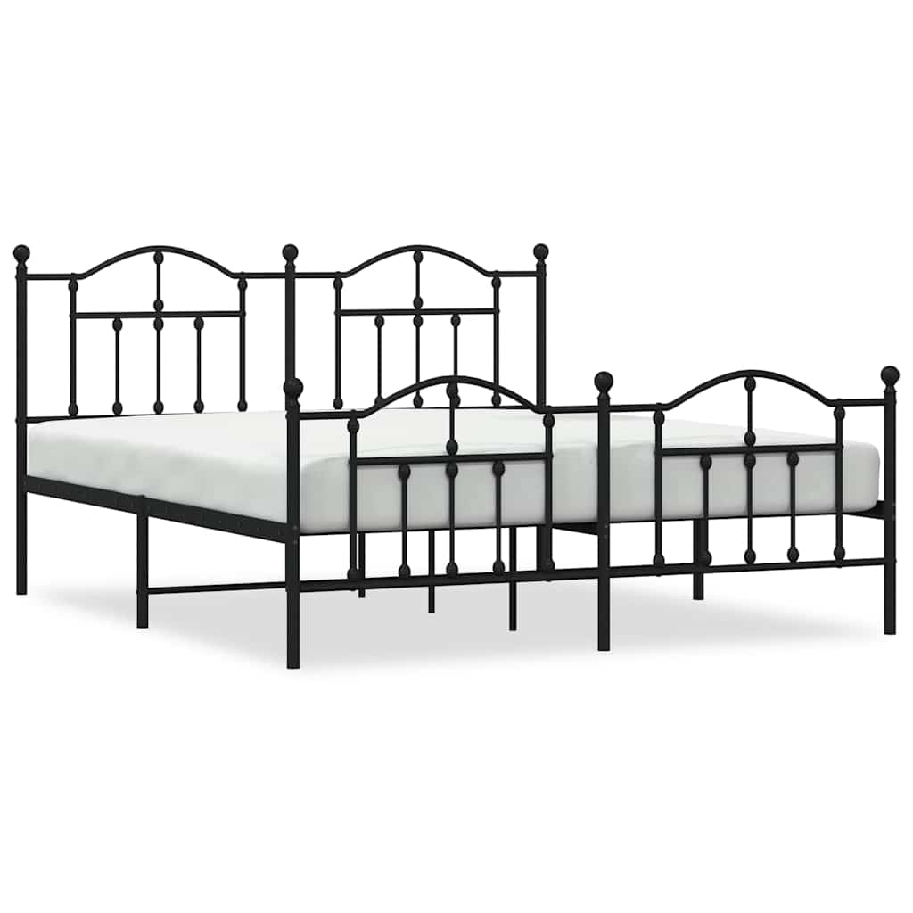 Black Metal Bed Frame with Footboard - 183x213cm, No Mattress