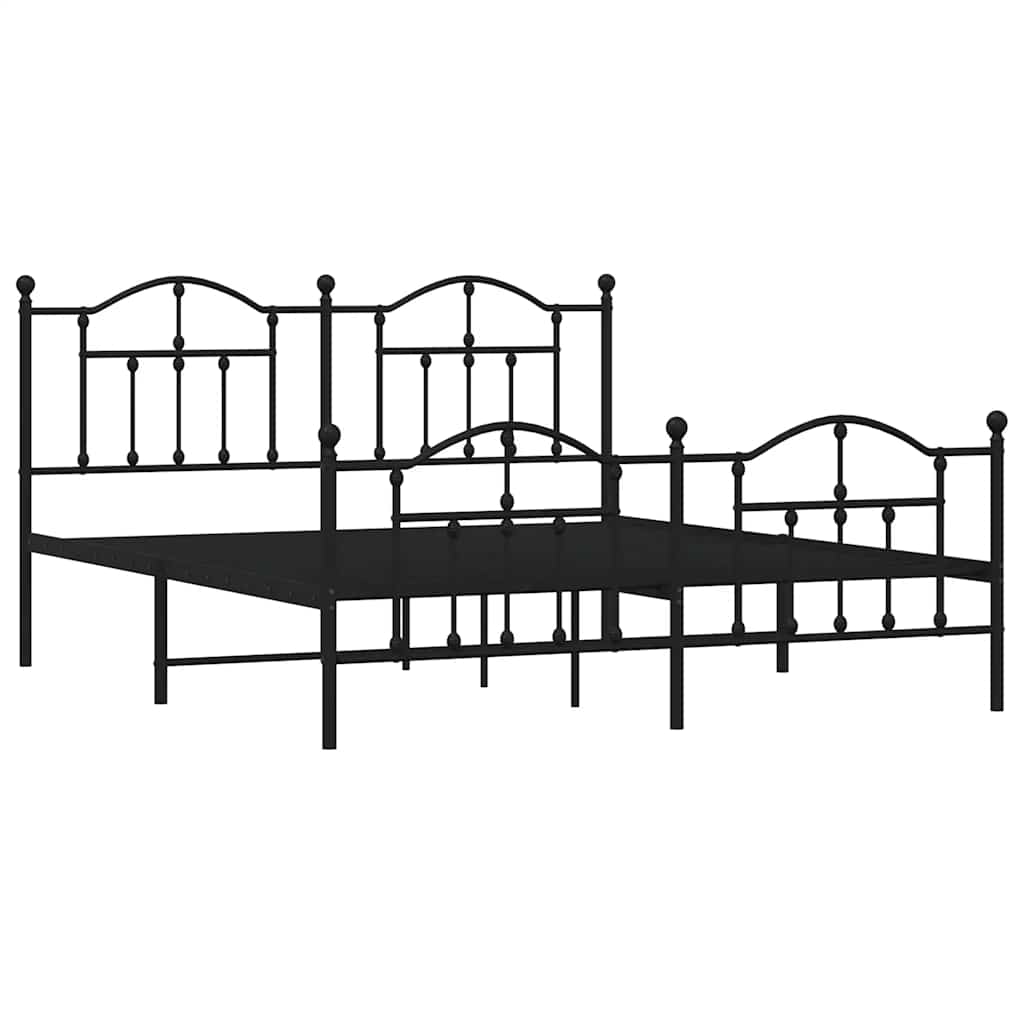 Black Metal Bed Frame with Footboard - 183x213cm, No Mattress