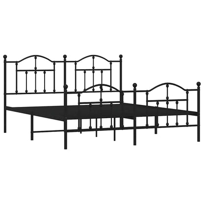 Black Metal Bed Frame with Footboard - 183x213cm, No Mattress