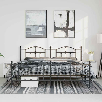 Black Metal Bed Frame with Footboard - 183x213cm, No Mattress