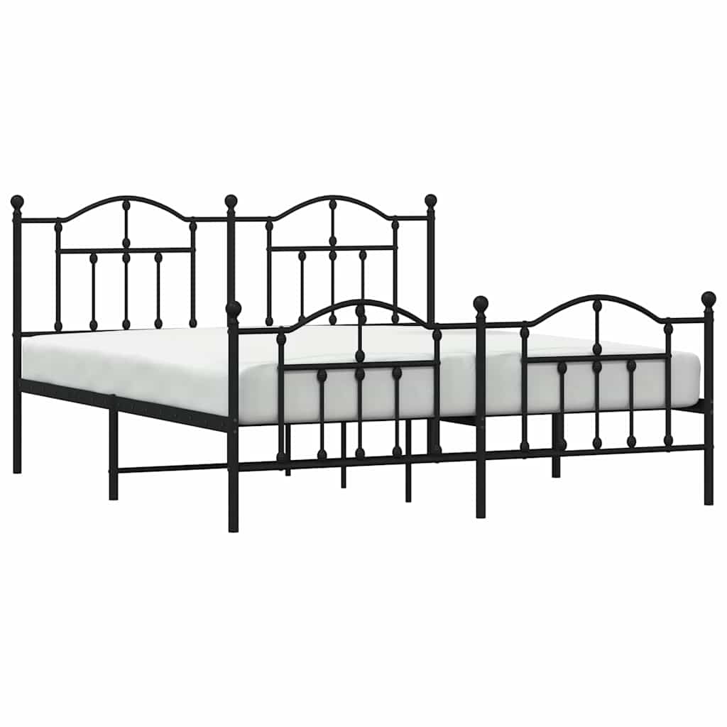 Black Metal Bed Frame with Footboard - 183x213cm, No Mattress