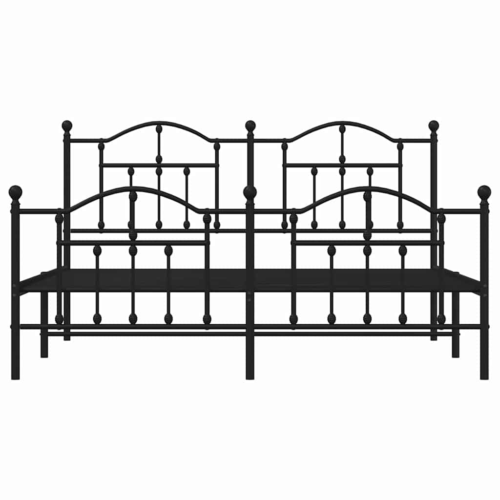 Black Metal Bed Frame with Footboard - 183x213cm, No Mattress