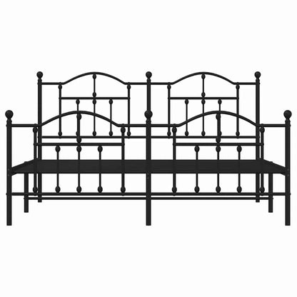 Black Metal Bed Frame with Footboard - 183x213cm, No Mattress