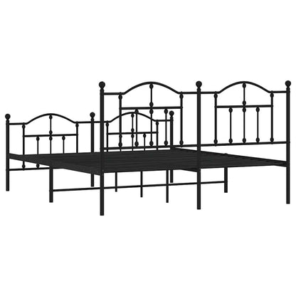 Black Metal Bed Frame with Footboard - 183x213cm, No Mattress