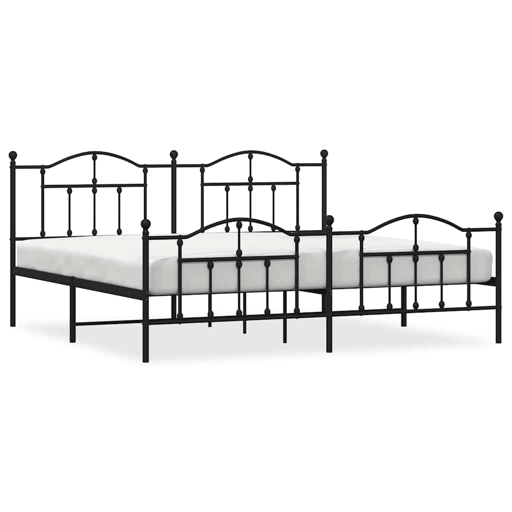 Black Metal Bed Frame with Footboard, 193x203cm - No Mattress Included