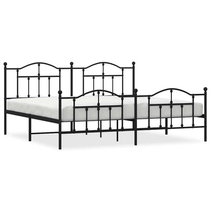 Black Metal Bed Frame with Footboard, 193x203cm - No Mattress Included