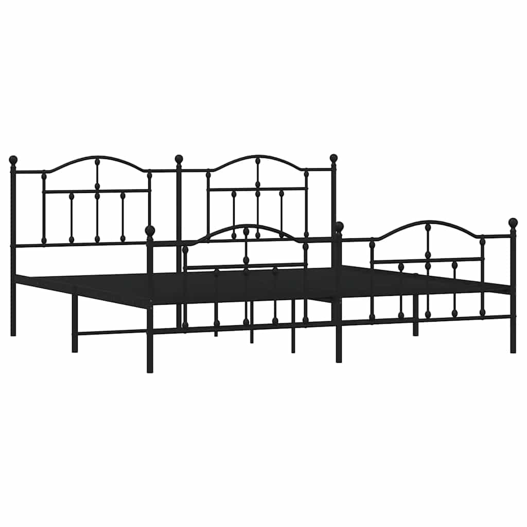Black Metal Bed Frame with Footboard, 193x203cm - No Mattress Included