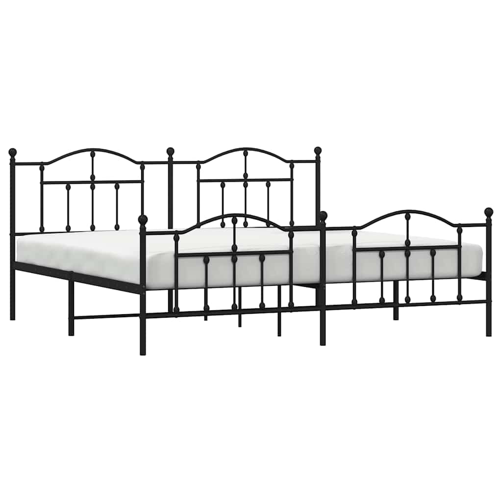 Black Metal Bed Frame with Footboard, 193x203cm - No Mattress Included