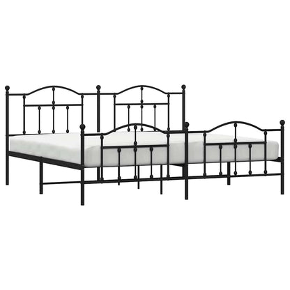 Black Metal Bed Frame with Footboard, 193x203cm - No Mattress Included