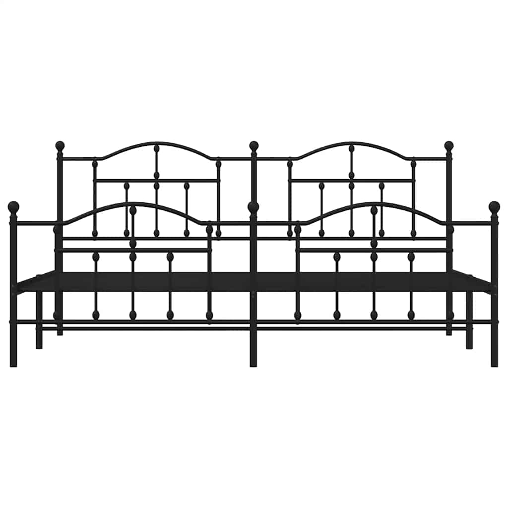 Black Metal Bed Frame with Footboard, 193x203cm - No Mattress Included
