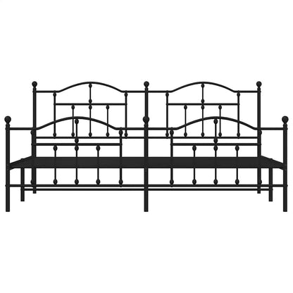 Black Metal Bed Frame with Footboard, 193x203cm - No Mattress Included