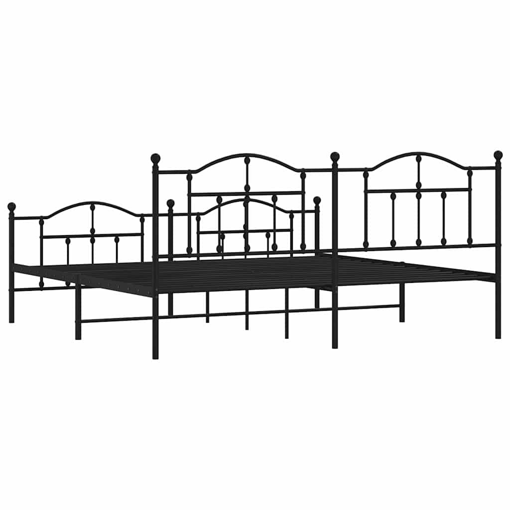 Black Metal Bed Frame with Footboard, 193x203cm - No Mattress Included