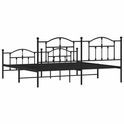 Black Metal Bed Frame with Footboard, 193x203cm - No Mattress Included