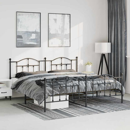 Black Metal Bed Frame with Footboard, 193x203cm - No Mattress Included