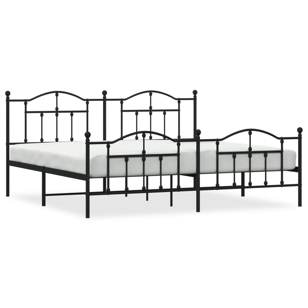 Black Metal Bed Frame with Footboard - Sturdy Design, 200x200cm