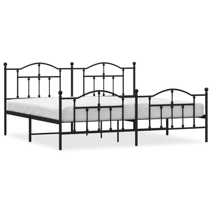 Black Metal Bed Frame with Footboard - Sturdy Design, 200x200cm