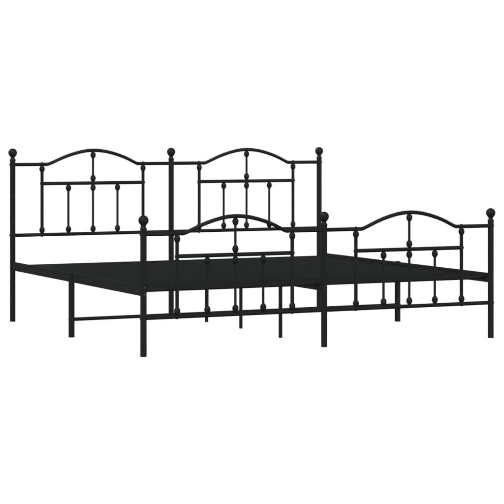 Black Metal Bed Frame with Footboard - Sturdy Design, 200x200cm