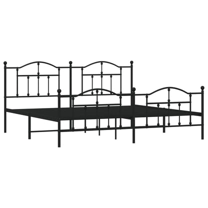 Black Metal Bed Frame with Footboard - Sturdy Design, 200x200cm