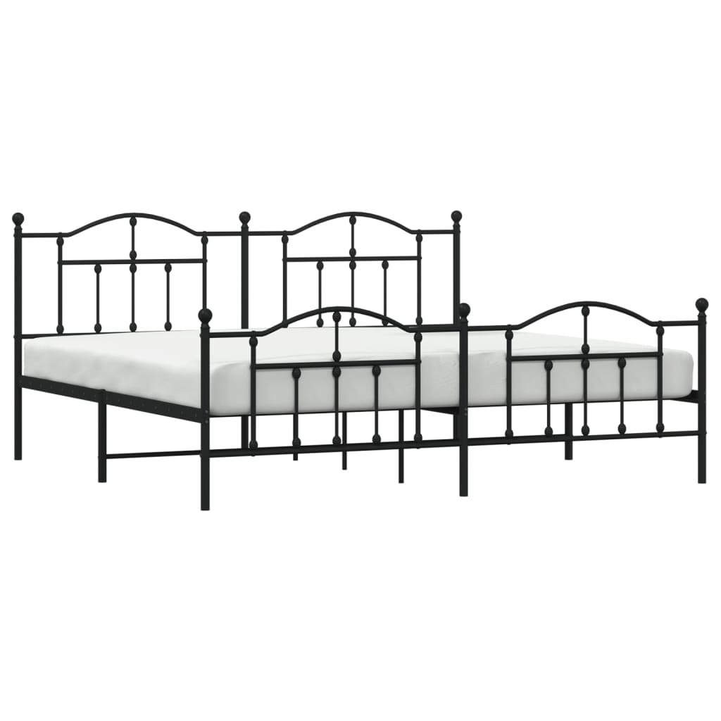 Black Metal Bed Frame with Footboard - Sturdy Design, 200x200cm