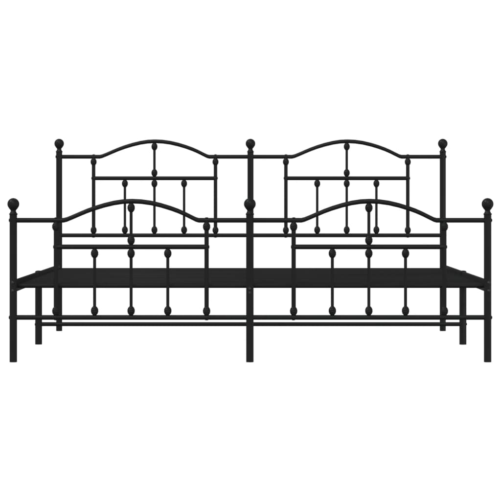 Black Metal Bed Frame with Footboard - Sturdy Design, 200x200cm