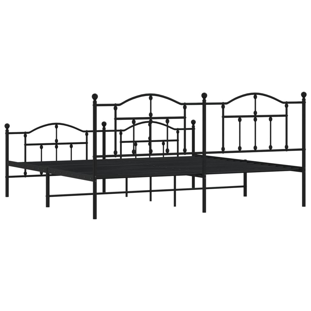 Black Metal Bed Frame with Footboard - Sturdy Design, 200x200cm