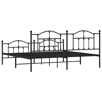Black Metal Bed Frame with Footboard - Sturdy Design, 200x200cm