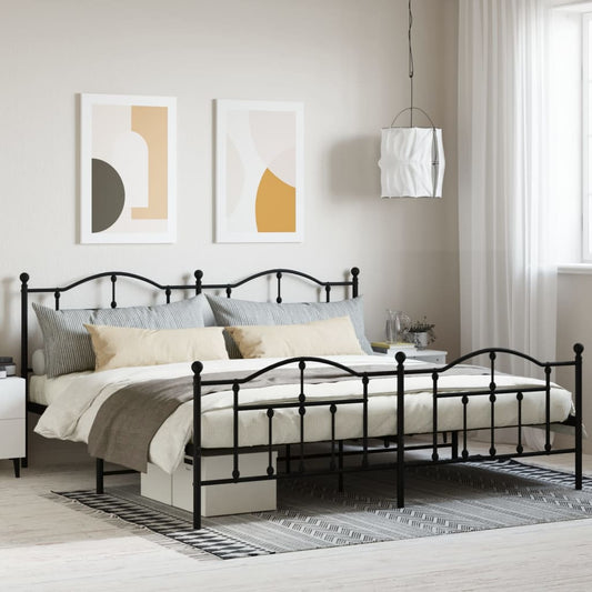 Black Metal Bed Frame with Footboard - Sturdy Design, 200x200cm