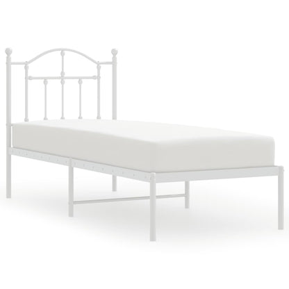 White Metal Bed Frame with Headboard 75x190cm - No Mattress