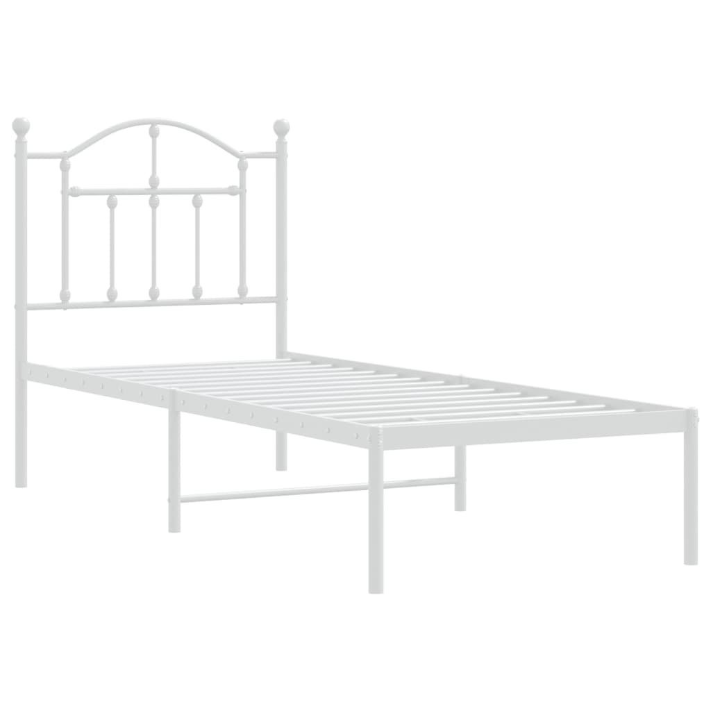 White Metal Bed Frame with Headboard 75x190cm - No Mattress