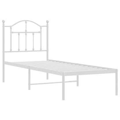 White Metal Bed Frame with Headboard 75x190cm - No Mattress