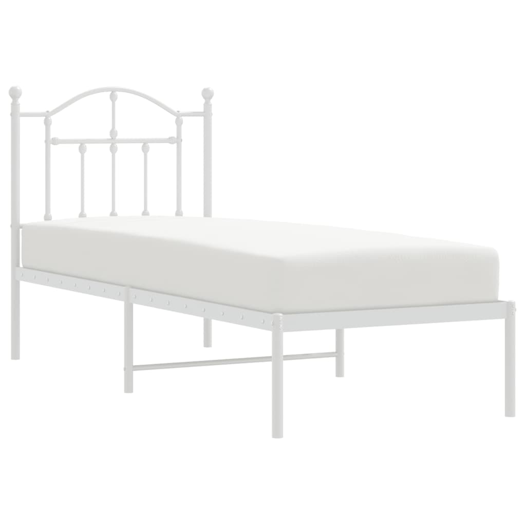 White Metal Bed Frame with Headboard 75x190cm - No Mattress