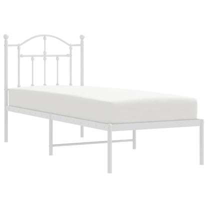 White Metal Bed Frame with Headboard 75x190cm - No Mattress