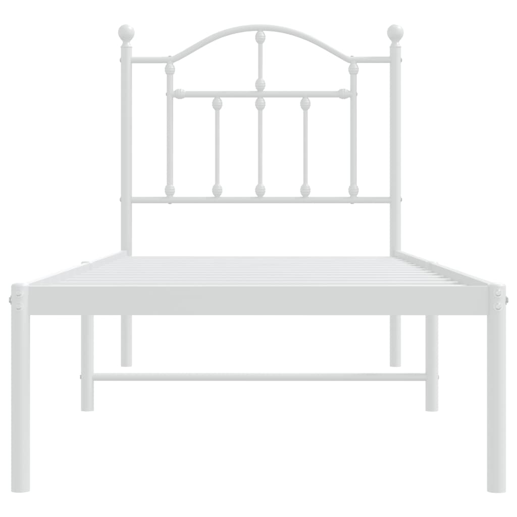 White Metal Bed Frame with Headboard 75x190cm - No Mattress