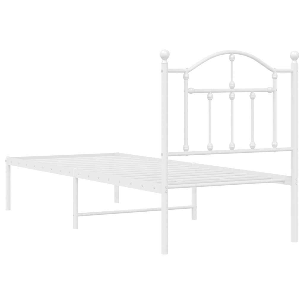 White Metal Bed Frame with Headboard 75x190cm - No Mattress