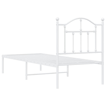 White Metal Bed Frame with Headboard 75x190cm - No Mattress