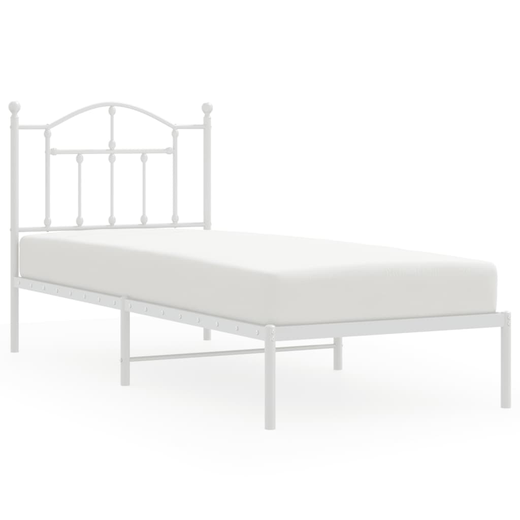 White Metal Bed Frame with Headboard 90x190cm - No Mattress Included