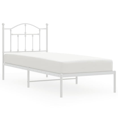 White Metal Bed Frame with Headboard 90x190cm - No Mattress Included