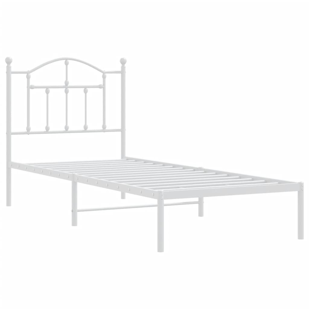 White Metal Bed Frame with Headboard 90x190cm - No Mattress Included