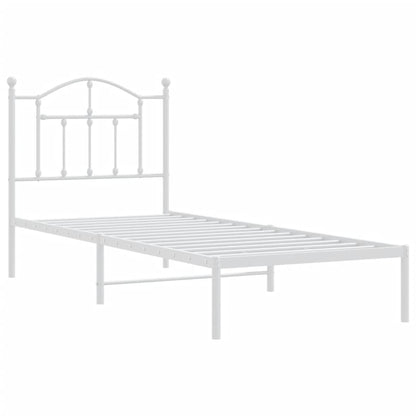 White Metal Bed Frame with Headboard 90x190cm - No Mattress Included