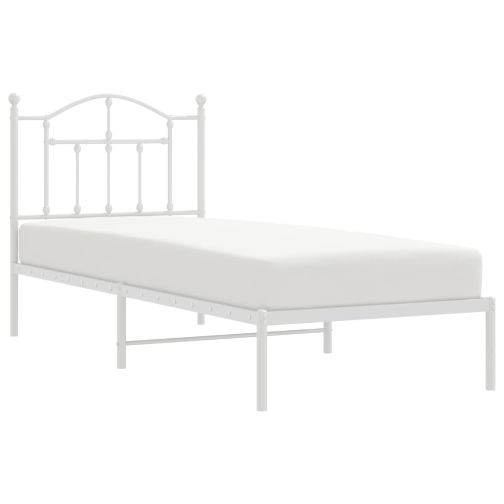 White Metal Bed Frame with Headboard 90x190cm - No Mattress Included