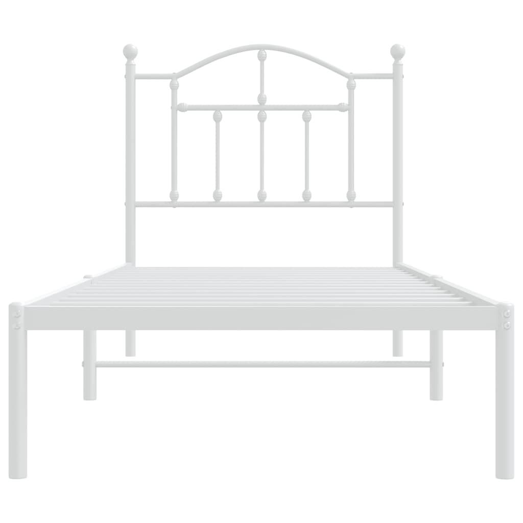 White Metal Bed Frame with Headboard 90x190cm - No Mattress Included