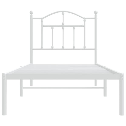 White Metal Bed Frame with Headboard 90x190cm - No Mattress Included