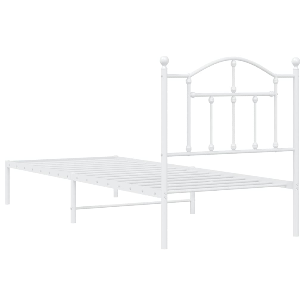 White Metal Bed Frame with Headboard 90x190cm - No Mattress Included