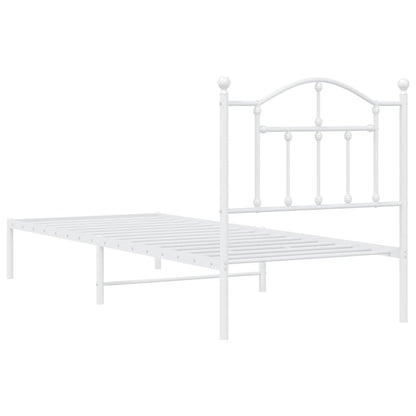 White Metal Bed Frame with Headboard 90x190cm - No Mattress Included