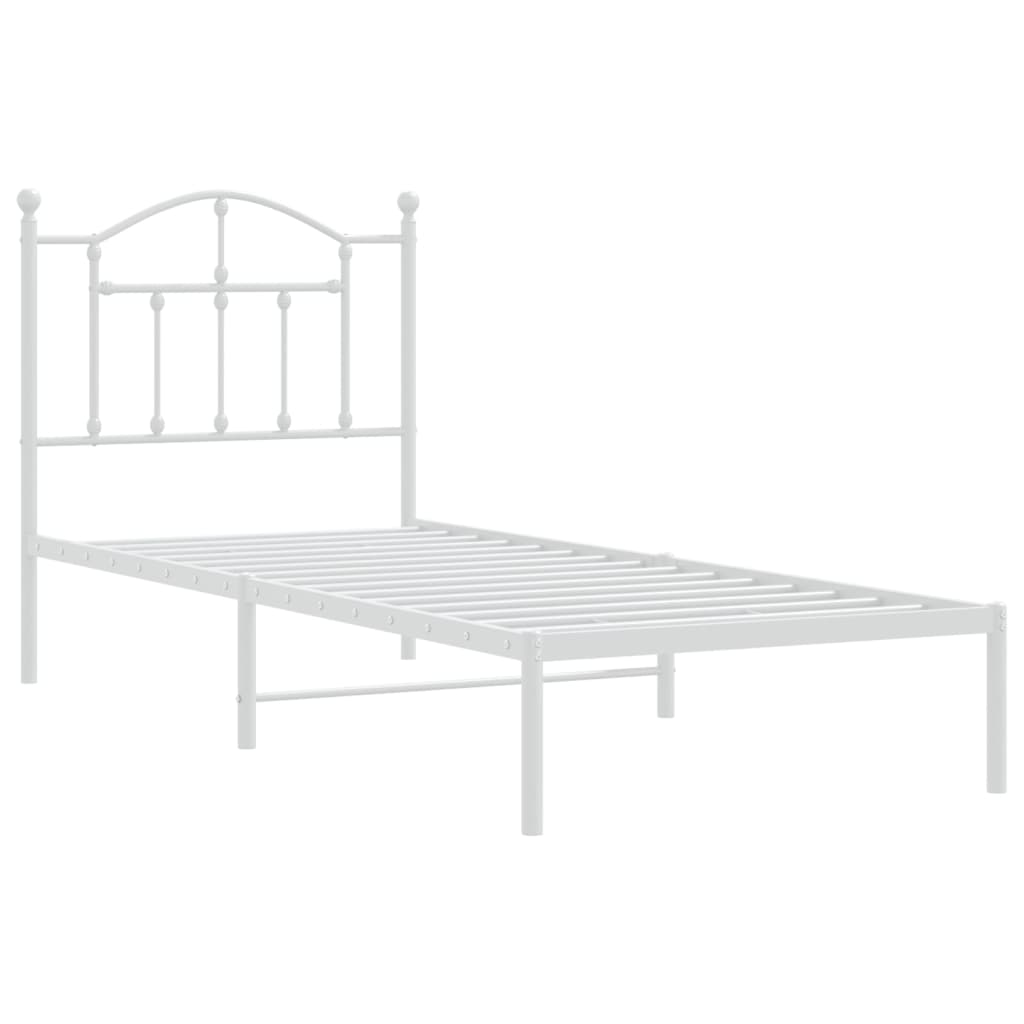 White Metal Bed Frame with Headboard 90x200cm - No Mattress Included