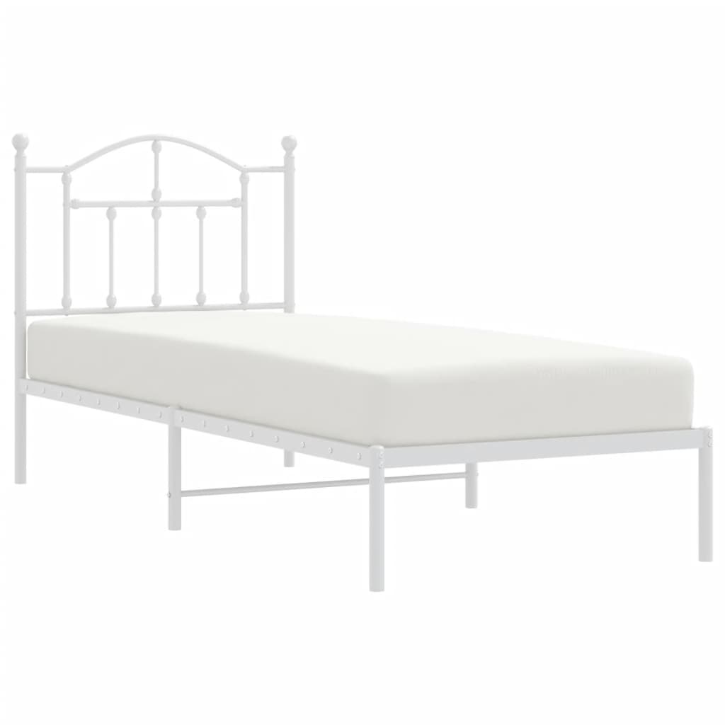 White Metal Bed Frame with Headboard 90x200cm - No Mattress Included