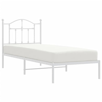 White Metal Bed Frame with Headboard 90x200cm - No Mattress Included