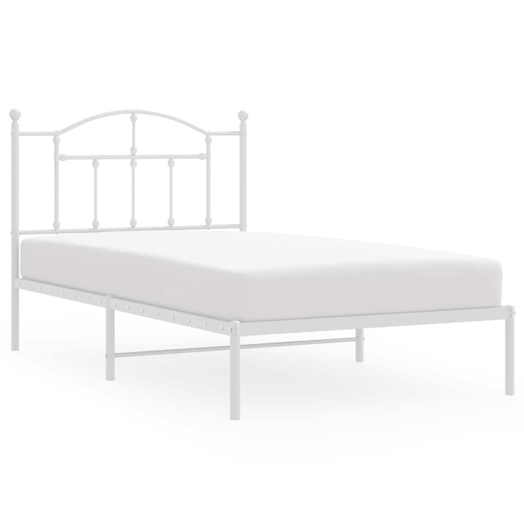 White Metal Bed Frame with Headboard - 100x190cm, No Mattress