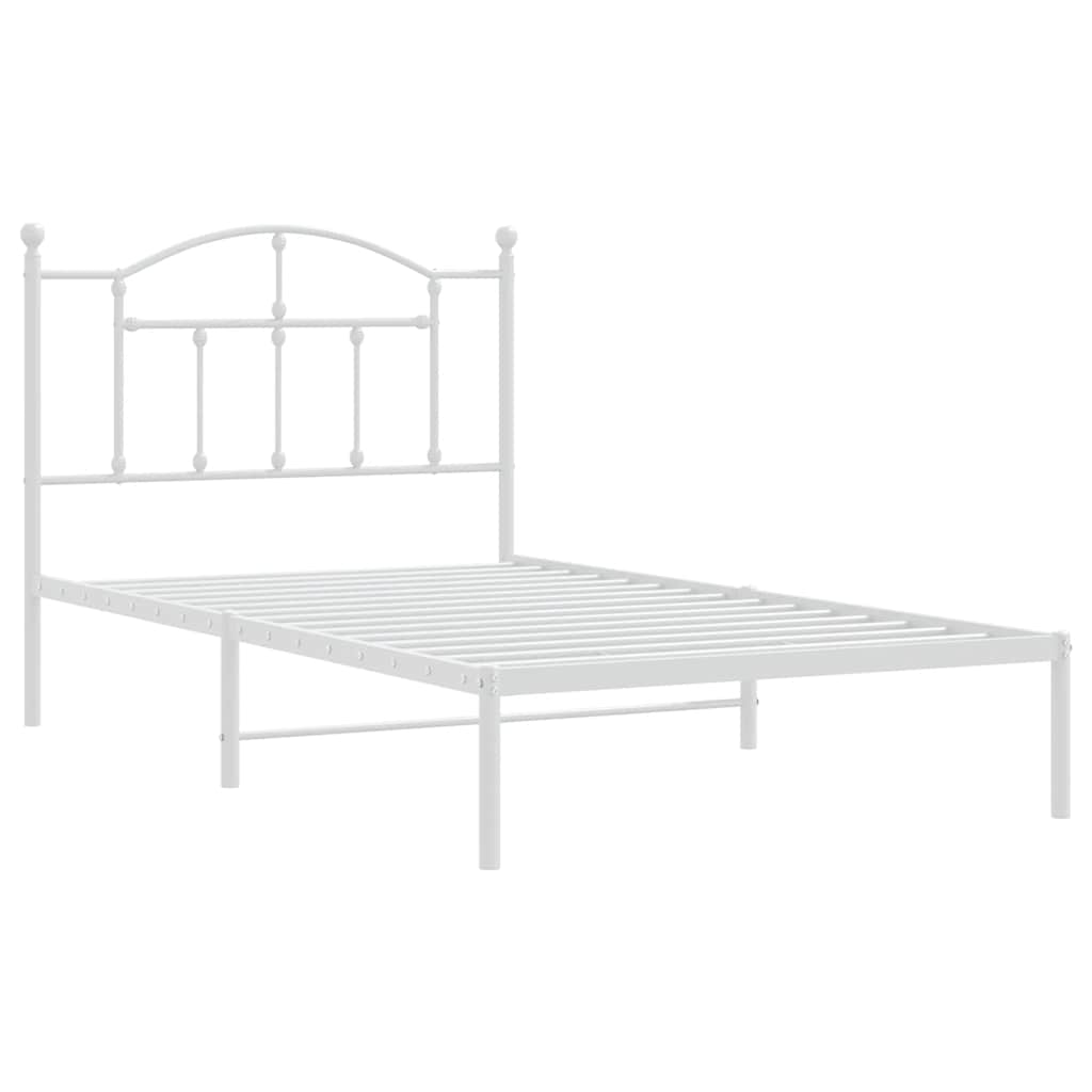 White Metal Bed Frame with Headboard - 100x190cm, No Mattress
