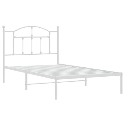White Metal Bed Frame with Headboard - 100x190cm, No Mattress